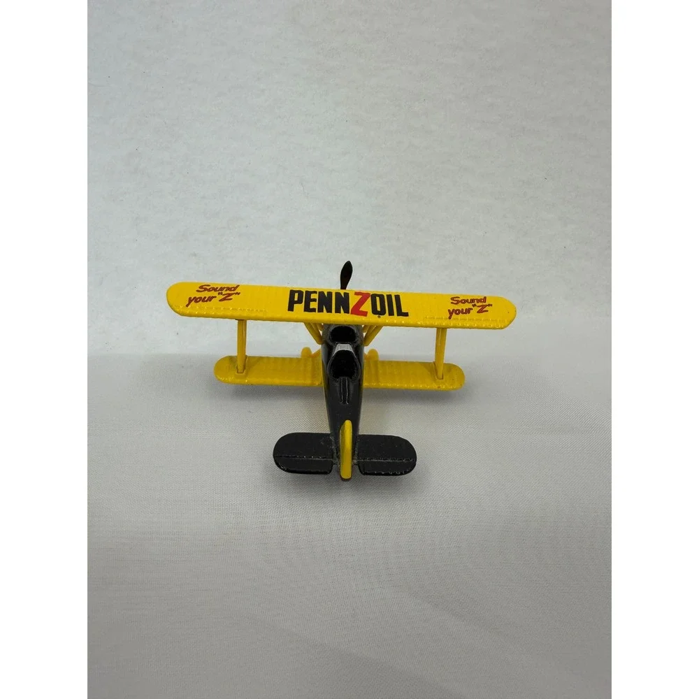 Vintage Pennzoil Biplane Diecast Metal Toy Airplane Yellow Black 2003 Licensed